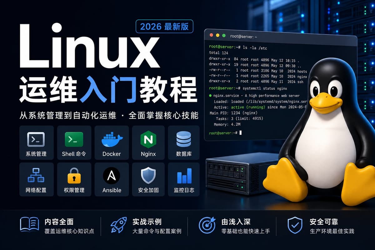 Linux 运维入门教程(2026):从系统管理、Docker、Nginx 到 Ansible 全面学习指南