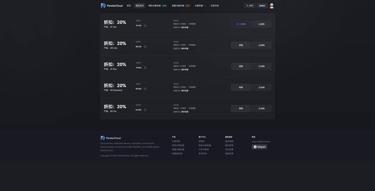 PanstarCloud 最新 VPS 优惠活动来了,日本、香港和德国多款套餐可领取循环八折优惠券,覆盖 JP Lit…